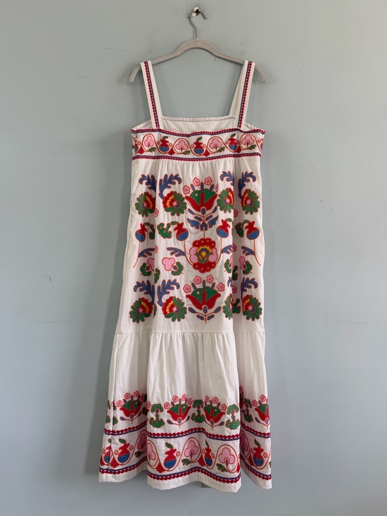 NWT J.Marie Landon White Multi Embroidered Sleeveless Preppy Vacation Midi Dress - Picture 5 of 8